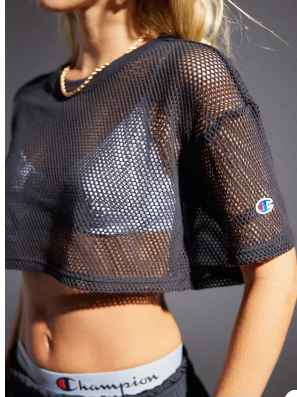 Champion Black Mesh Crop Tee